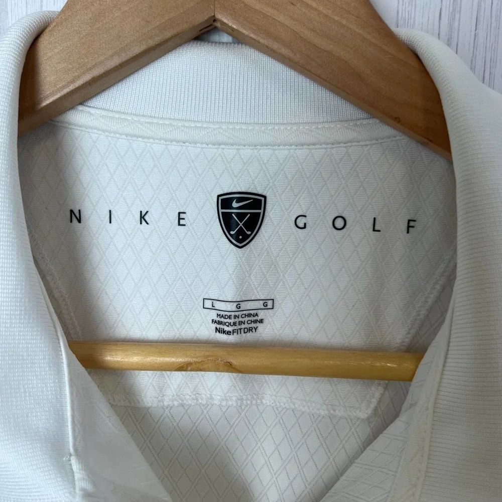 Nike Golf Size L Men's Fit Dry Polo Shirt Sporty Lightweight‎ Logo White